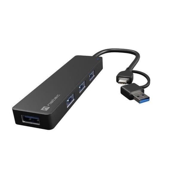 USB-Hub - Natec - Mayfly - 4 portar - USB-C och USB-A - Hög hastighet