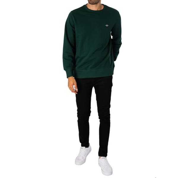 GANT herrtröja rund hals Reg Shield - tartan grön, långa ärmar, bomull/polyester