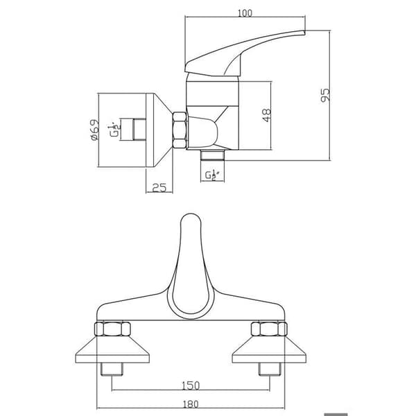 Väggmonterad duschblandare - FERRO - Basic - Kromad - Avstånd 150 mm - Keramisk regulator