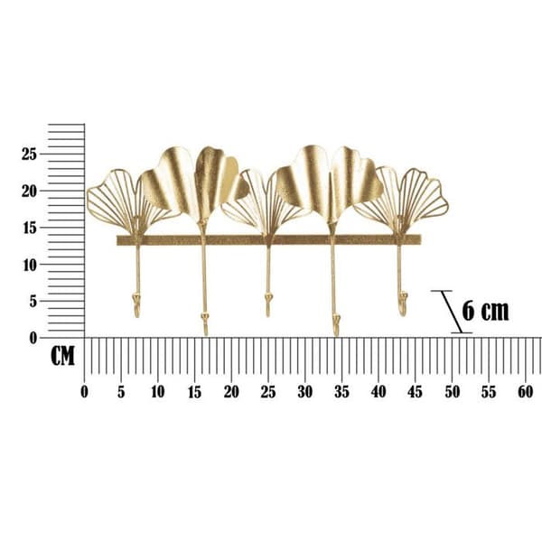 Väggkrok Design 5 Krok "Löv" 49cm Guld