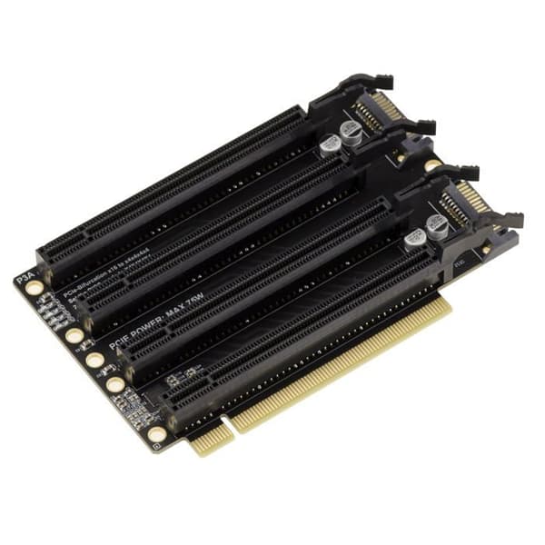 PCIe Riser Adapter - KALEA-INFORMATIQUE - Gen3 x16 till 4x x4 - 90° orientering - Ström 2x SATA 75W