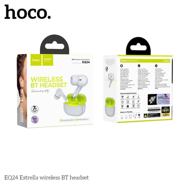 Trådlösa Bluetooth-hörlurar - HOCO - EQ24 - Grå - Bluetooth 5.4 - Batteritid 28h