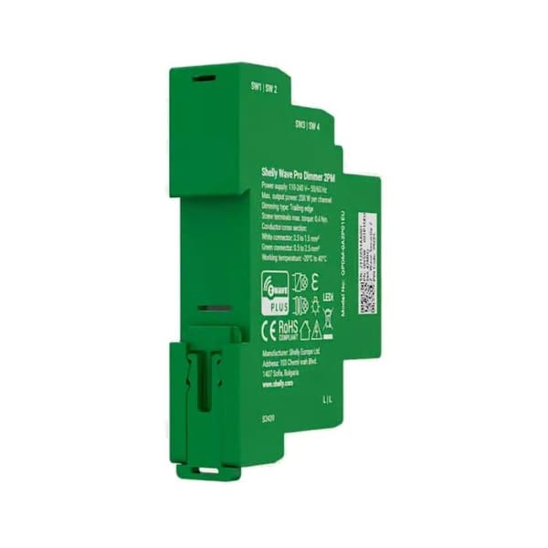 Modul Kontroller Shelly Dimmer Z-Wave Rail DIN 2x200W med Mätning