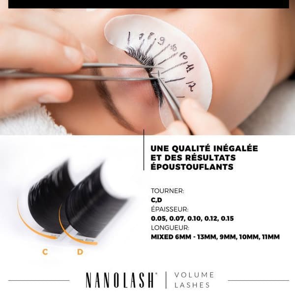 Extensions av fransar - Nanolash - Volymfransar - C curl - 0.05 mm - 6-13 mm mixad