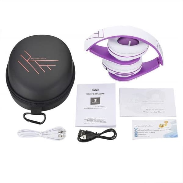Bluetooth-hörlurar - POWERLOCUS - Fällbara - HD stereo - Micro SD/TF - Lila