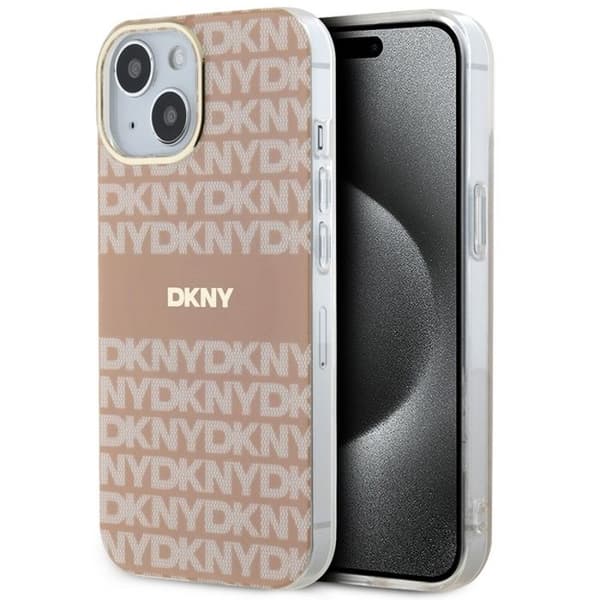 Coque iPhone 15 Plus - DKNY - IML Mono & Stripe - Rosa - Optimal skydd - Elegant