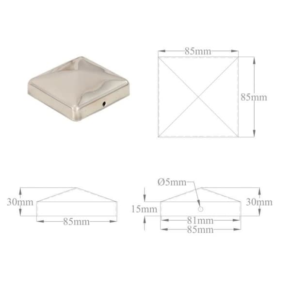 vidaXL Pyramidformade stängselstolpsproppar 6 st Inox 81x81 mm