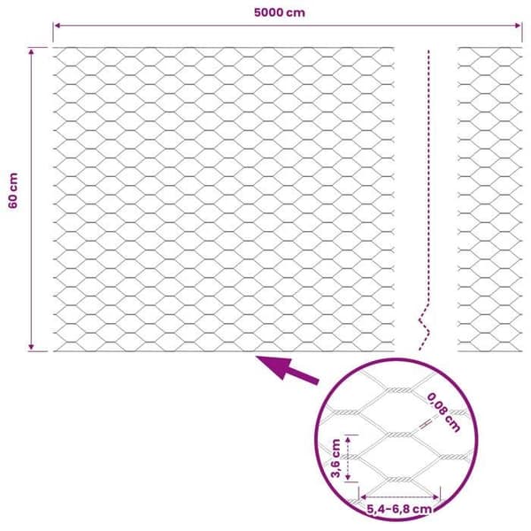 vidaXL Hexagonal stängsel Grå 0,6 x 50 m PVC 42005563