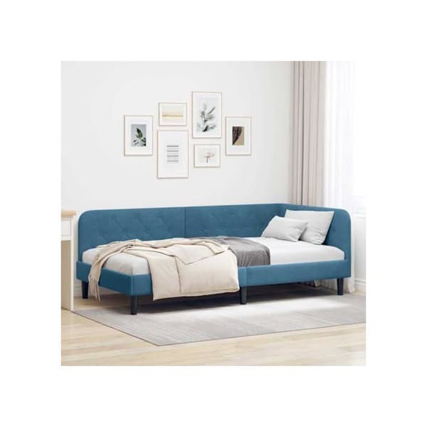 Sängram i sammet - vidaXL - Blå - 100x200 cm - L-design - Mångsidig bäddsoffa - Ramlists