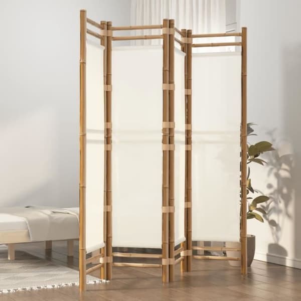 vidaXL Vikbar rumsavdelare 4 paneler 160 cm bambu och duk 350624