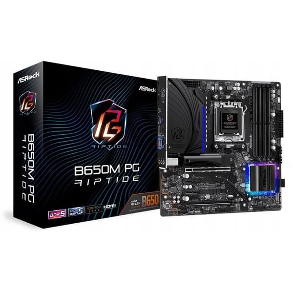 Moderkort - ASRock - B650M PG Riptide - Vit - 4 minnesplatser - 128 GB maxkapacitet