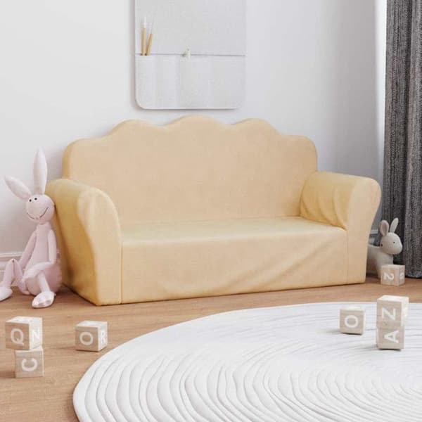 Barnsoffa 2 platser krämig mjuk plysch