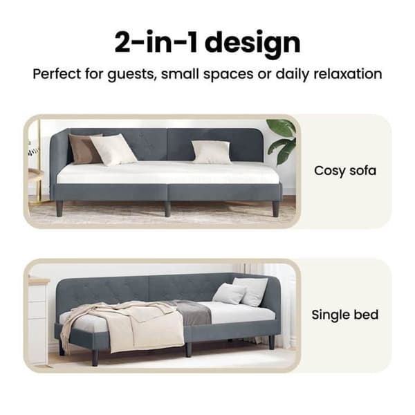 Vinkelsängram i sammet - vidaXL - Mörkgrå - 80x200 cm - L-format design - Mångsidig bäddsoffa - Ribbram