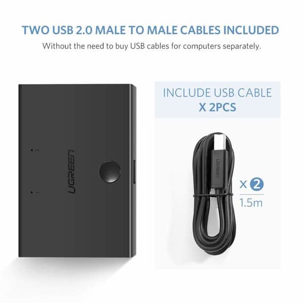 KVM-switch - Ugreen - USB 2.0 - 2 portar - Plug and Play - LED-indikator