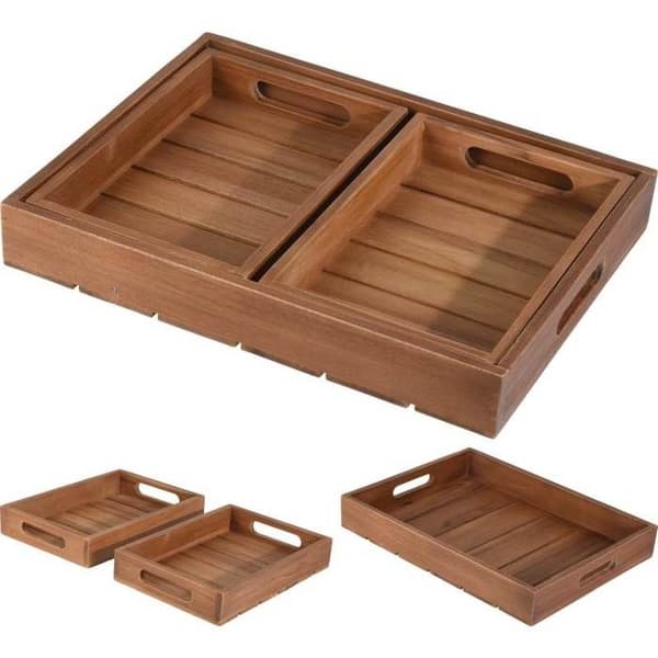 Servettfat i teak set om 3 st