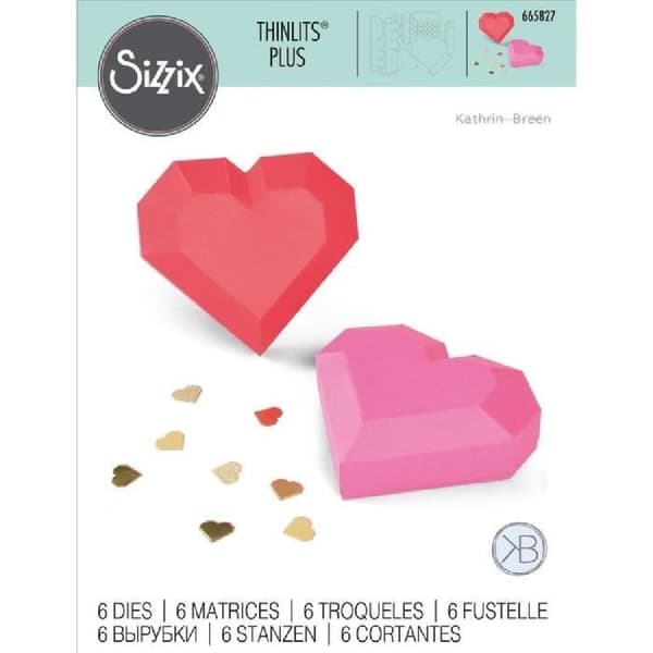 Sizzix Kit med Thinlits-dies Geo Heart Box - 6 delar, metall-dies för scrapbooking och korttillverkning