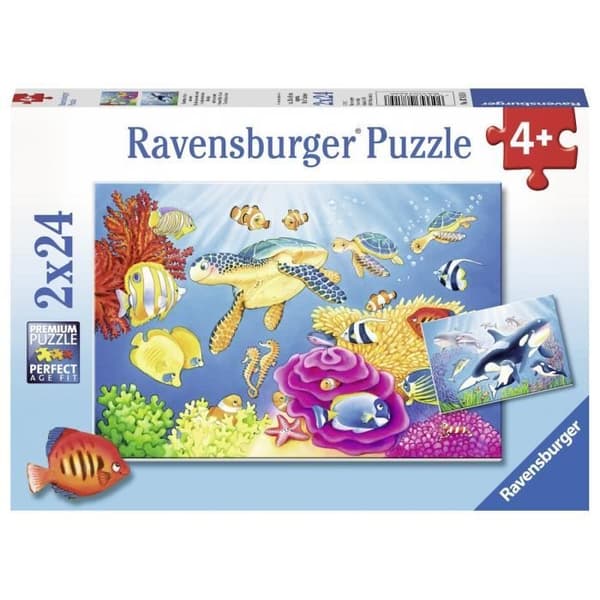 Pussel - RAVENSBURGER - Pussel 24 bitar - Färgglad Undervattensvärld - 2 Pussel - Utbildande