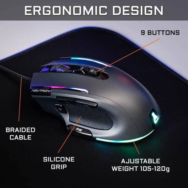 G-LAB KULT-NITRO-NEUTRON RGB-spelmus - 7200 DPI - Programmerbar - Svart