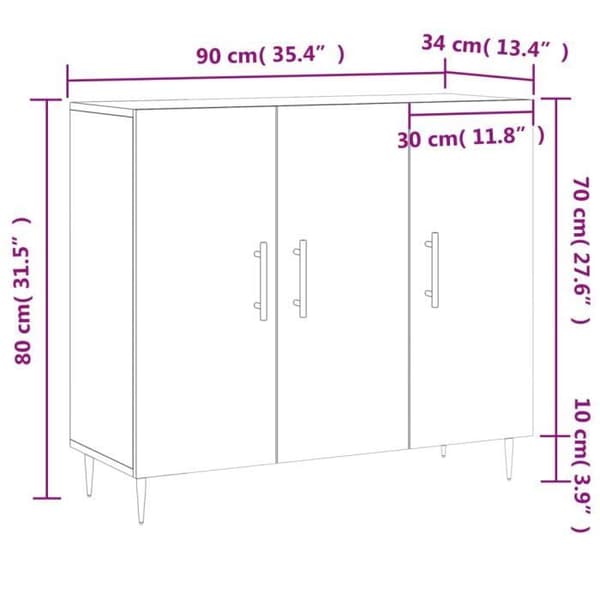 vidaXL Buffé vit 90x34x80 cm ingenjörsträ 828092