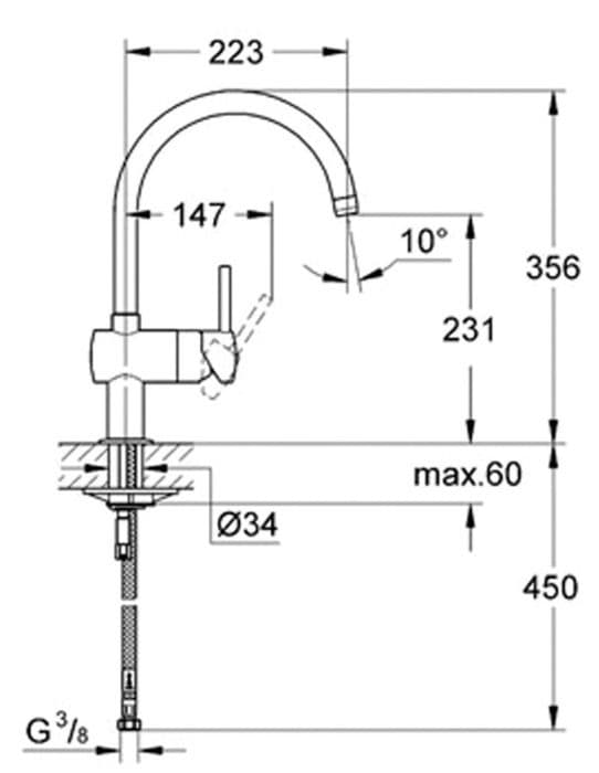 Diskbänksblandare GROHE MINTA vridbar svanhalsdesign - 32917000