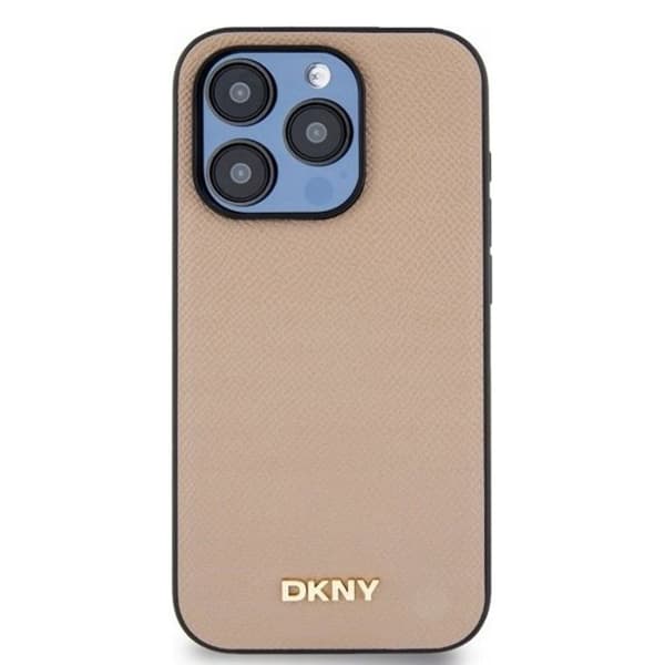 Telefoncase - DKNY - iPhone 15 Pro - Grainad läder - Hård - Beige