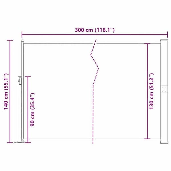 vidaXL Infällbar sidomarkis 140 x 300 cm Off-White