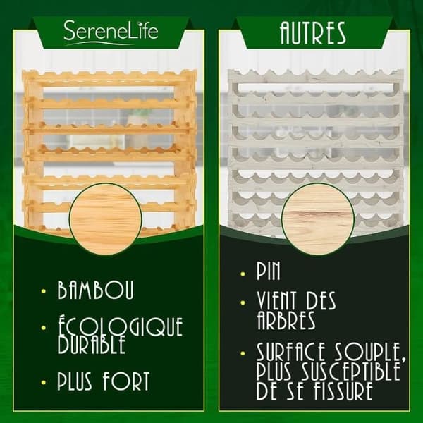NutriChef Stapelbar bambuflaskställ - 72 flaskor, 8 nivåer, utan verktyg