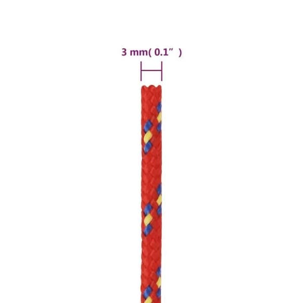 152376 vidaXL Båtrep Röd 3 mm 50 m Polypropen