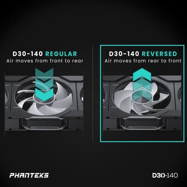Ventilator - PHANTEKS - D30 PWM Omvänd Luftflöde - 140mm - D-RGB - PWM Kontroll