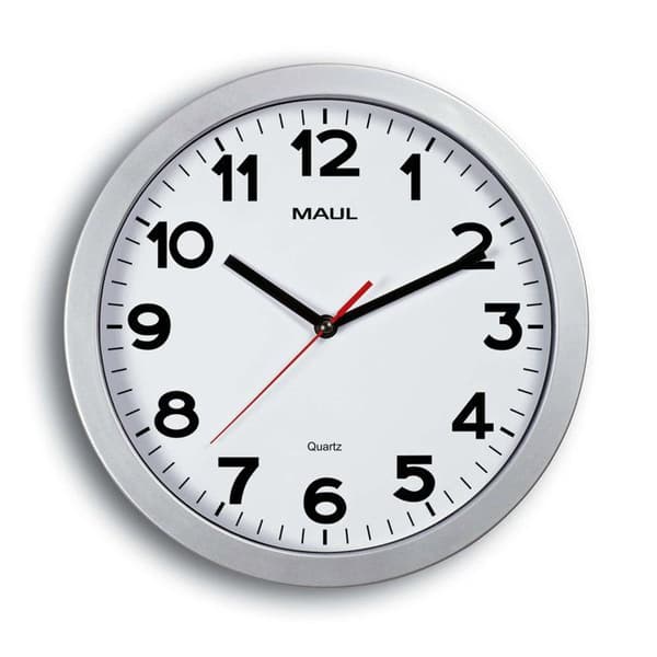 Väggklocka - MAULstep - 30 cm - Kvarts - Vit - Silverfärgad - Rund
