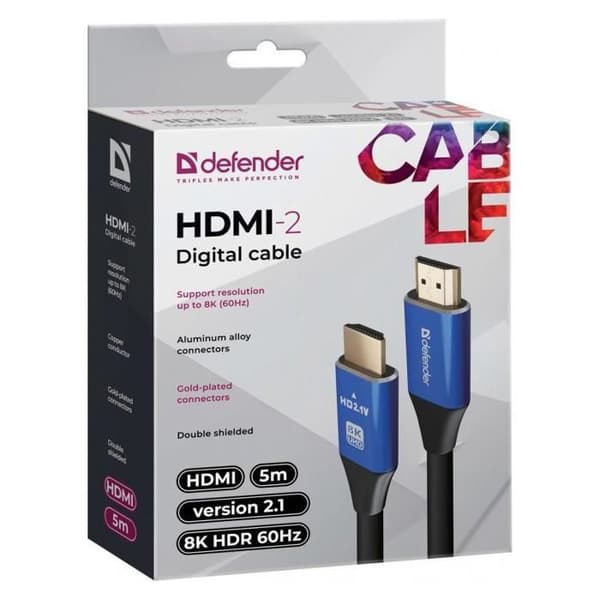 HDMI-kabel - DEFENDER - v2.1 5m - 8K - M/M - Blå