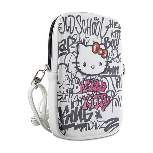 Axelväska - HELLO KITTY - Graffiti Kitty Head - Vit - För telefon - Rolig stil