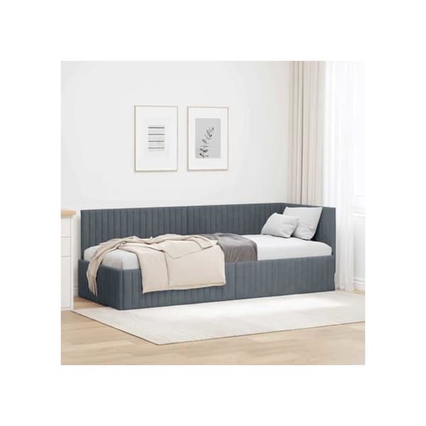 Vinkelbäddram i sammet - vidaXL - 80x200 cm - Mörkgrå - L-format design - Mångsidig soffbed