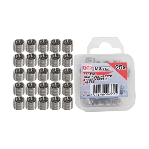 Inserts med gängor - BGS TECHNIC - M8 x 1,0 mm - 25 stycken - Längd 8 mm