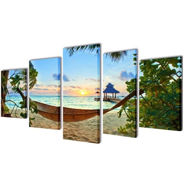 Set med tryckta väggmålningar Strand med hängmatta 100 x 50 cm