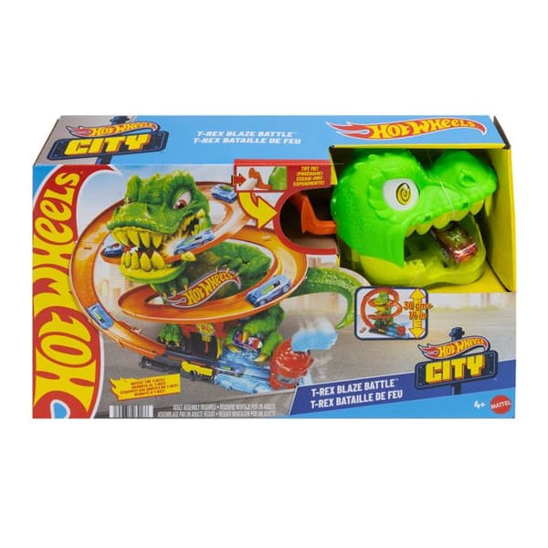 Hot Wheels-T-Rex Eldslagsmål-Dinosaurie Set Med Lastbil - 4 år+- JBM73
