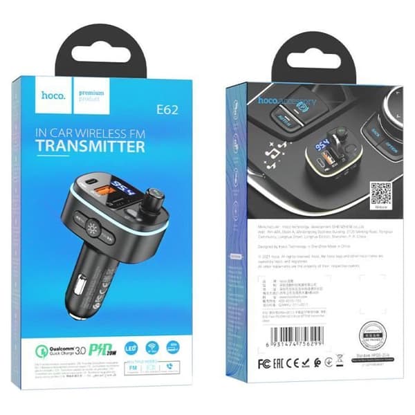 Bil-laddare - HOCO - E62 Snabb - PD 20W - QC3.0 - FM Bluetooth-sändare