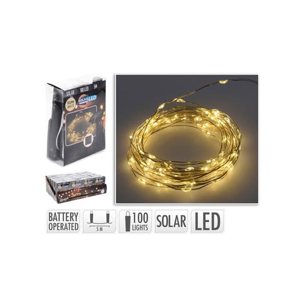 Guirlande Mled, Varmvit, Ip44, 100 Leds, Solenergi, 5m. Grunder