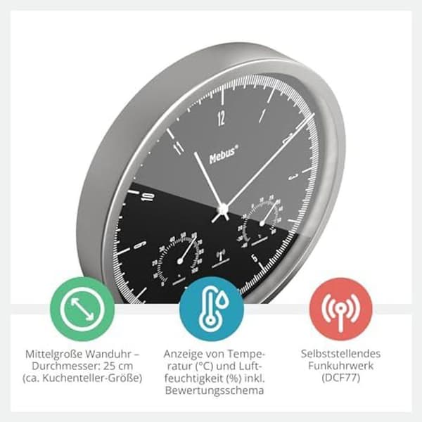 Väggklocka - MEBUS - TinyTime 1977 - Radiostyrd - Tyst - 25 cm
