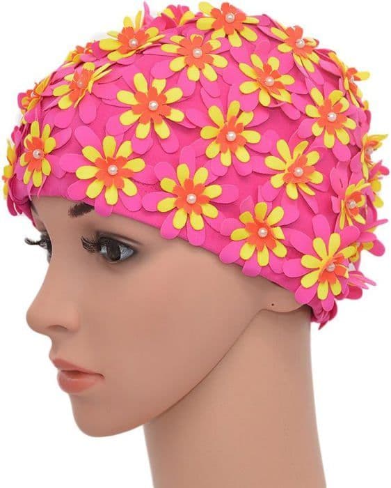 Blomsterbadmössa - MEDIFIER - CL-Y011 - Nylon - Retroblad - One size