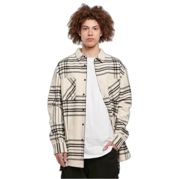 Lång rutig skjorta - URBAN CLASSICS - Summit - Beige - Oversize - 100% bomull