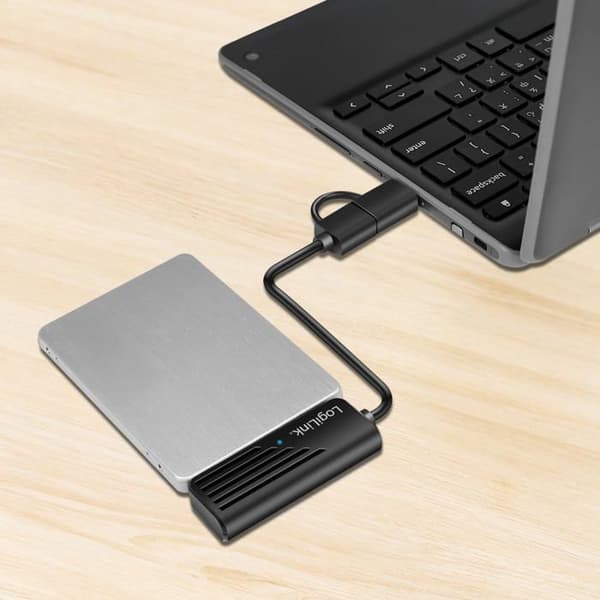 USB 3.0-adapter - Logilink - Stöder 2,5" SATA HDD/SSD - Kapacitet upp till 10 To - USB-A och USB-C