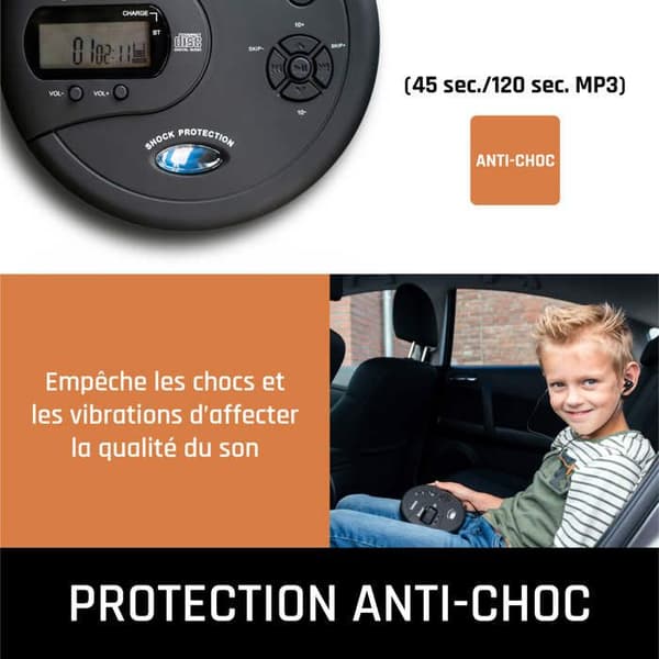 Lenco CD-300BK - Bärbar Bluetooth® CD/MP3-spelare med stötsäker skydd - Svart