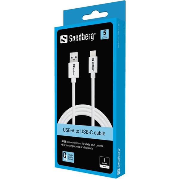 USB-kabel - Sandberg - USB-C till USB Type A - USB 3.1 - 1 m - Vit