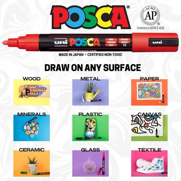 Posca akrylfärg - PC5M8C - Akrylfärgsmarkeringsset, 8 färger medium, PC-5M, Version 2 (PC5M8SET)