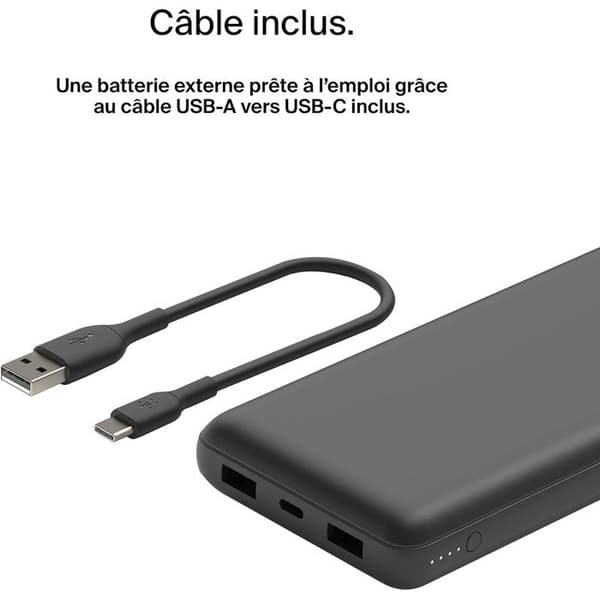 Extern batteri - BELKIN - 20 000 mAh - USB-A & USB-C - 15 W - Svart