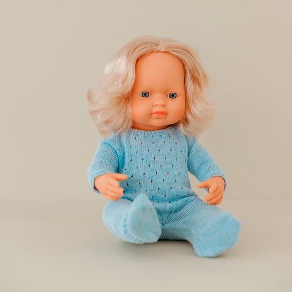 Blå Stickad Pyjamas För Docka 38cm