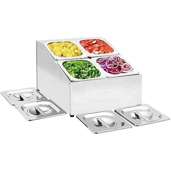 Gastronormbehållare - vidaXL - GN 1/6 - Rostfritt Stål - 4 Bunkar - Lock Ingår