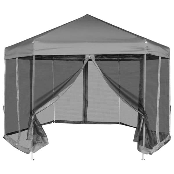 vidaXL Fällbar Hexagonal Tält med 6 Sidor Väggar Grå Pavilion 42111