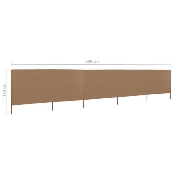 vidaXL 5 Panel Room Divider Tyg 600x80 cm Taupe